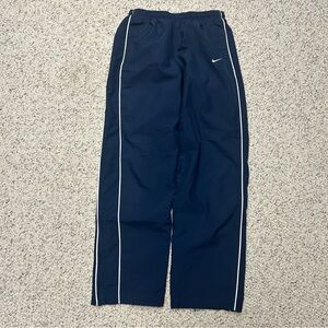 Vintage Y2K Nike Windbreaker Baggy Track Pants Navy Blue Ankle Zip Small 31” INS
